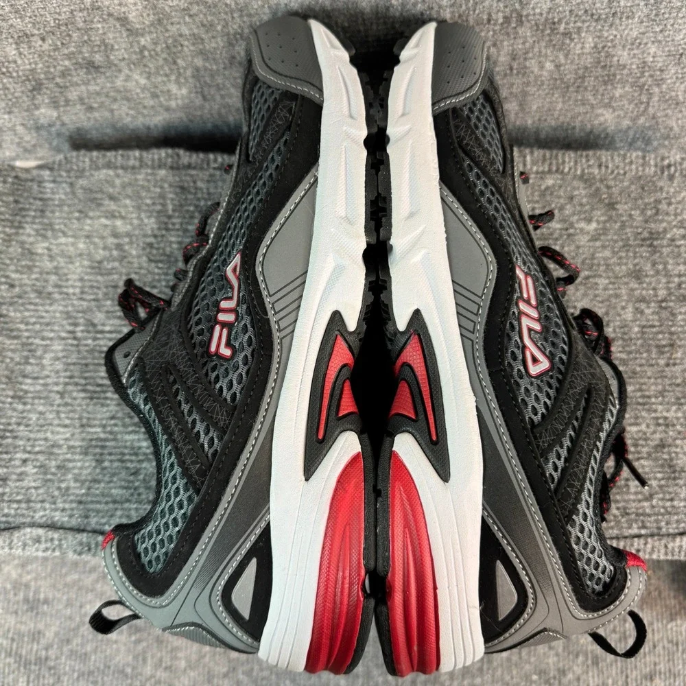 Fila Mens Running Shoes Gray Black Red Mesh Athletic Sneakers 10EEEE
